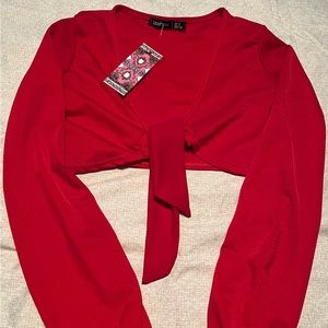 Tie in front cropped long sleeve blouse